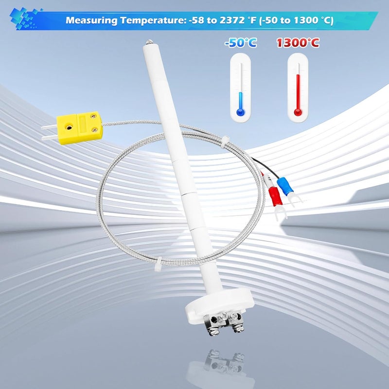 Lioaeust K-Type Thermocouple Block Ceramic Kiln Insulator Kiln Sensor Probe Measuring Temperature 32 to 2372 °F(0 to 1300 °C) 3.3 FT Wire Extension F/C 11G High Tool - Image 2